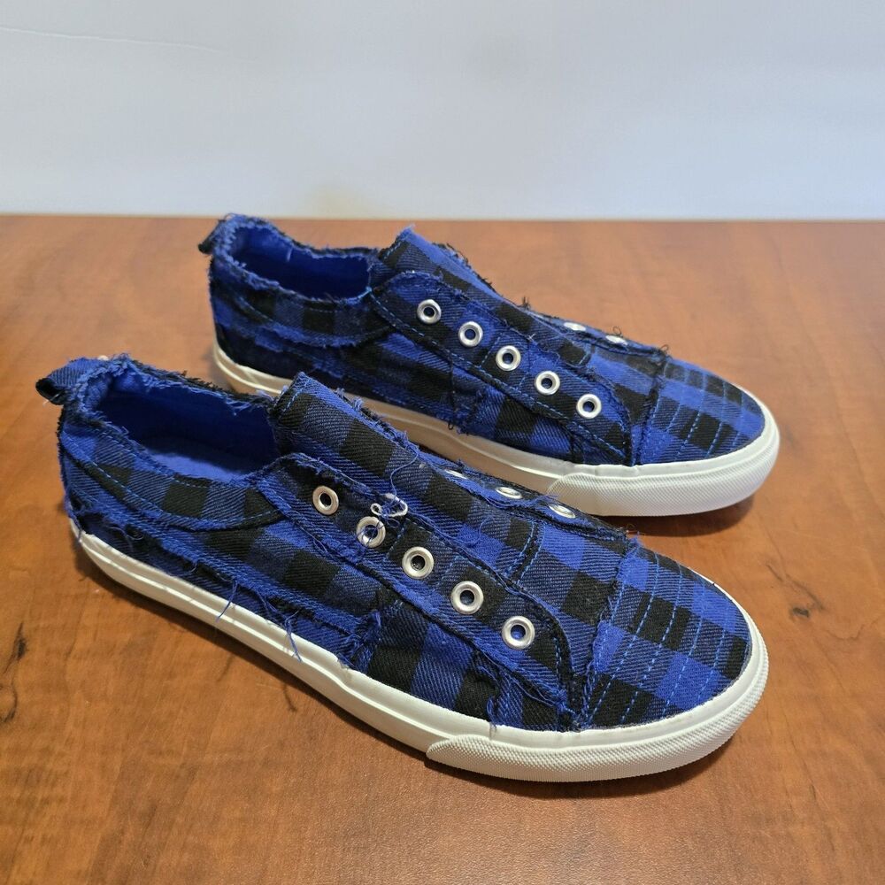 Corky's Babalu Plaid Low Top No Lace Frayed Stitching Slip On Casual Sneakers 8